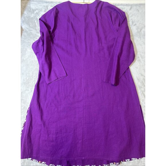Ashro Women’s XXL Linen Blend Dashiki Tunic Dress Purple Ethnic African Print - Picture 9 of 11